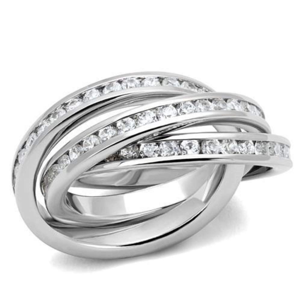 Designer Rolling Band RHODIUM PLATED Channel Set CZ Sz 5-8